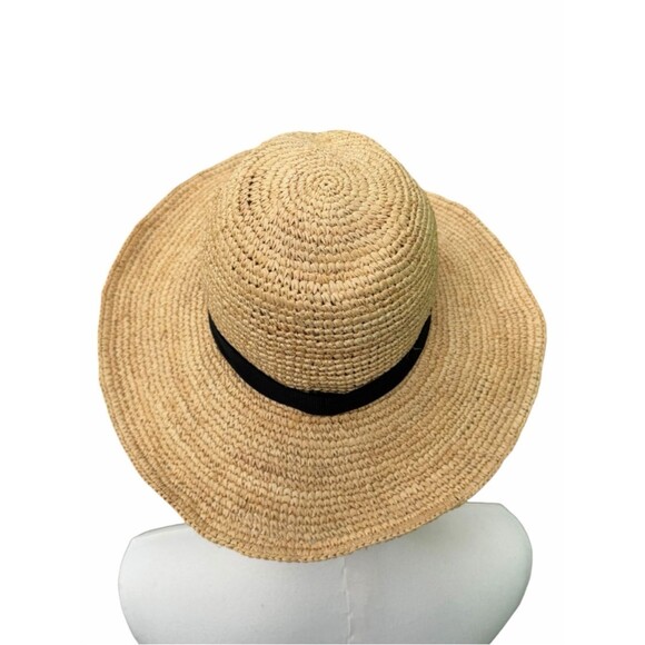 J.Crew Straw Sun Hat Natural Tan Black Band S-M Wide Brim Beach Summer Classic main image 8